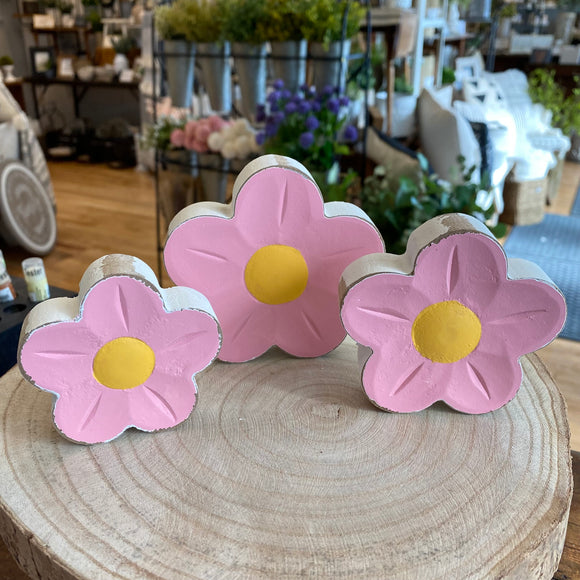 Pink Poppy Flower Wood Shelf Sitters