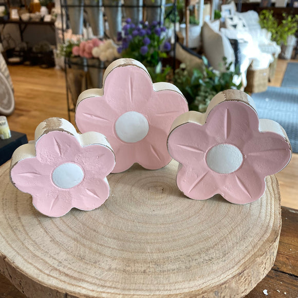 Blush Poppy Flower Wood Shelf Sitters