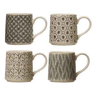 Hand Stamped Stoneware Mugs