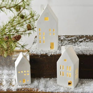 White Ceramic Houses w/ LED Lights