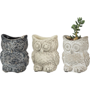 Cement Owl Pots (Small)